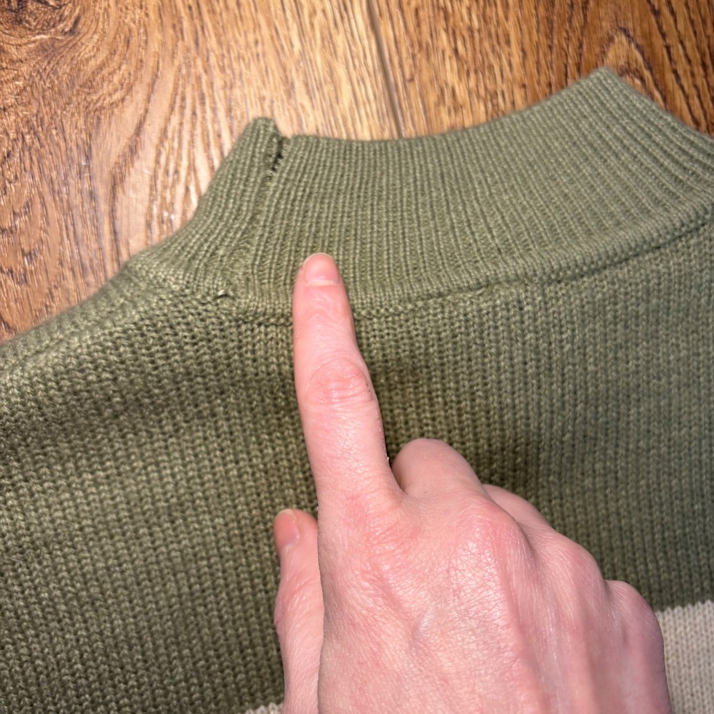 H&M Divided Striped Mock Neck Sweater Green Cream Cropped Knit Pullover Womens M - Picture 6 of 10